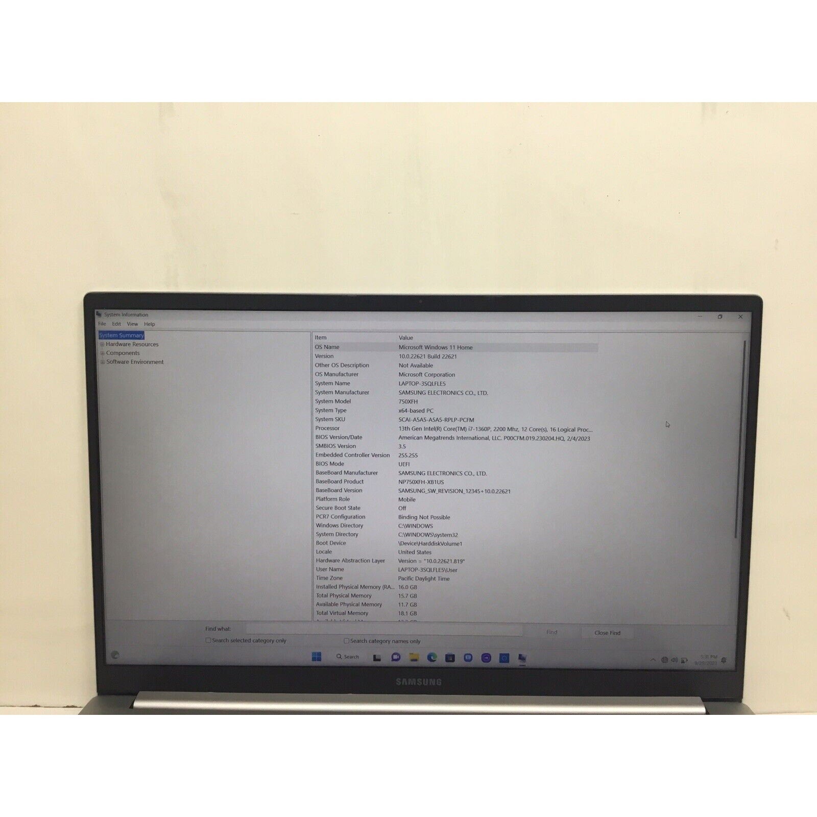 Samsung Galaxy Book3 15.6" FHD i7-1360P 16GB 512GB Wi-Fi 6 W11 - NP750XFH-XB1US