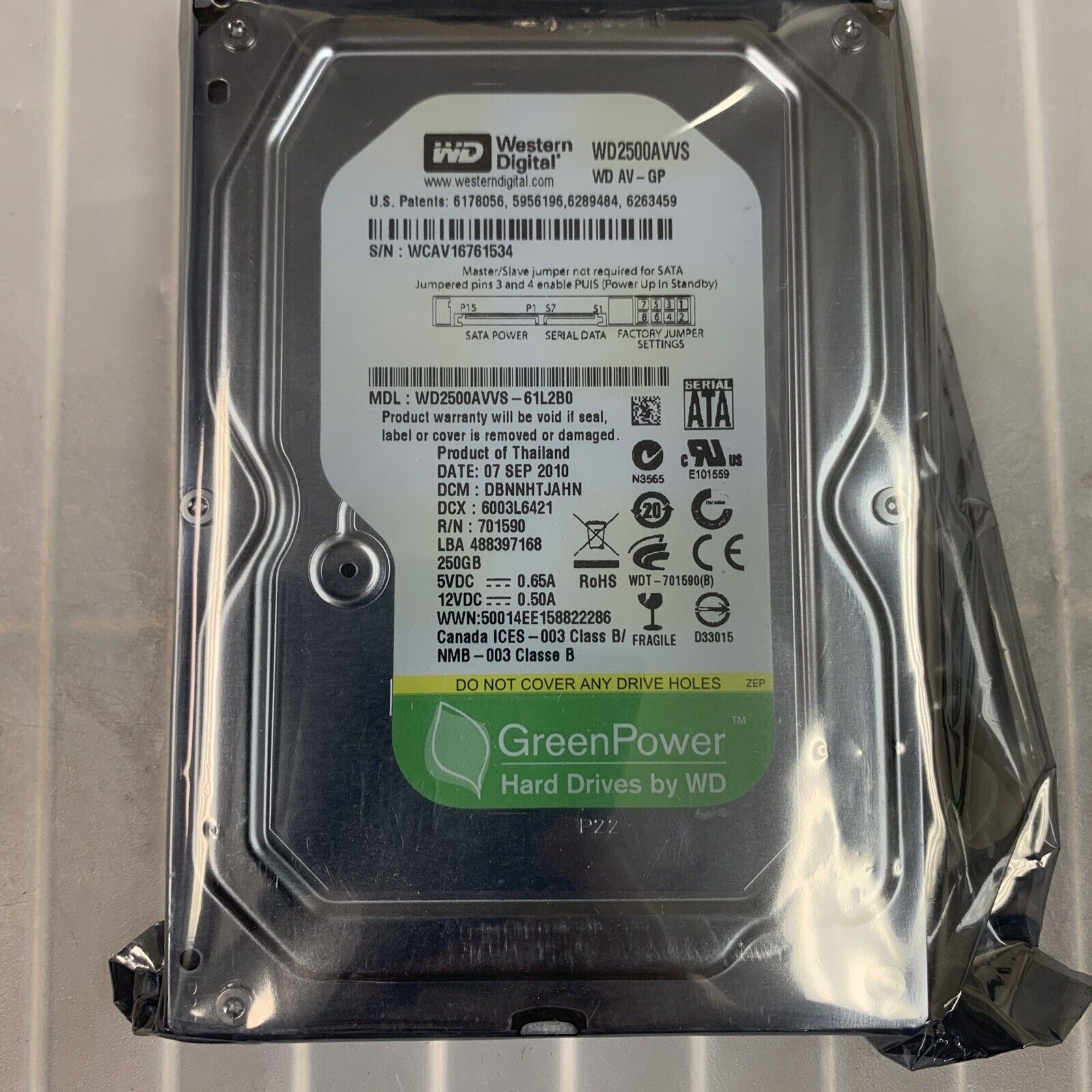 Western Digital 250GB 3.5” SATA Hard Disk Drive WD2500AVVS