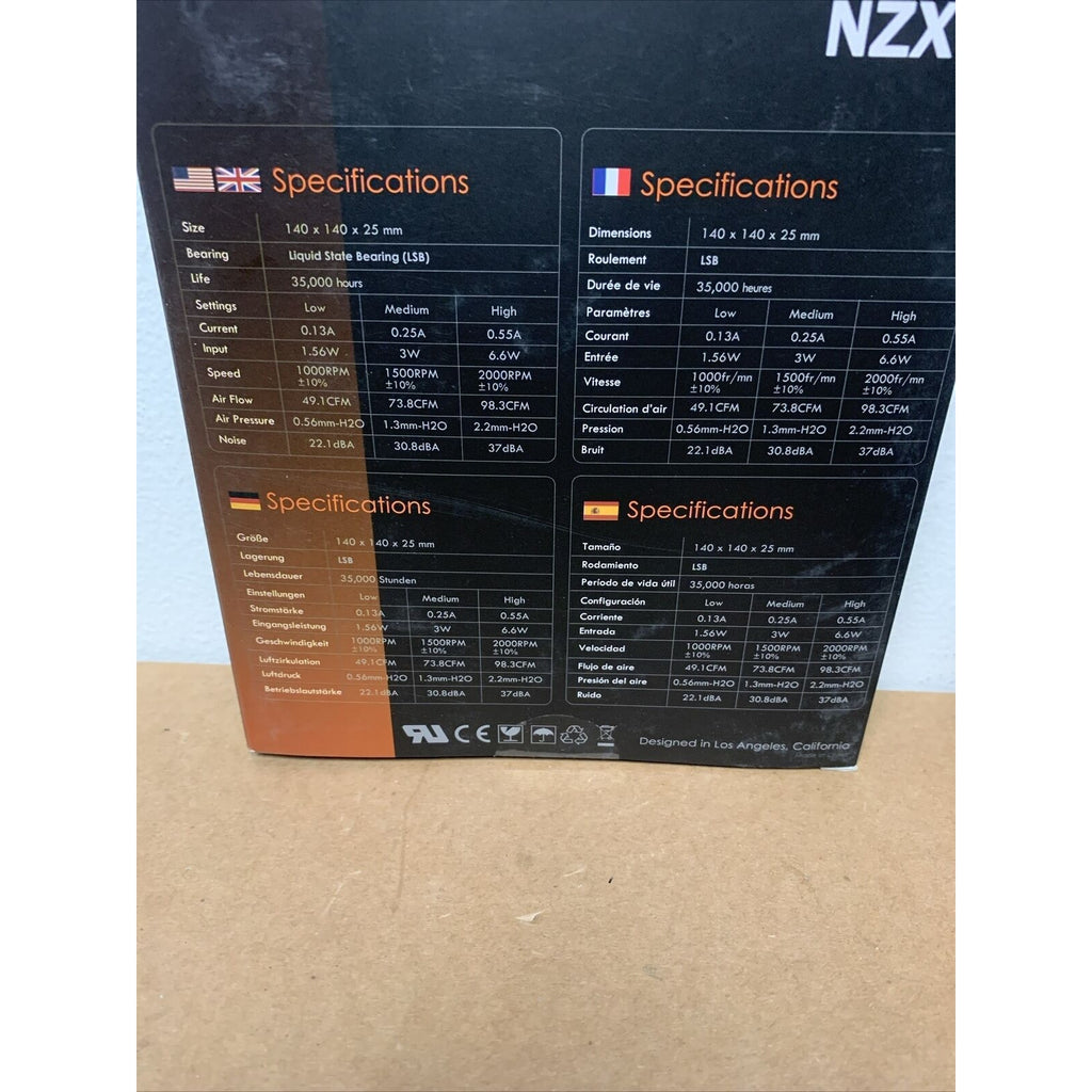 NZXT FX-140LB 140mm Enthusiast PC Computer Case Fan - 49.1-98.3cfm - Black/White