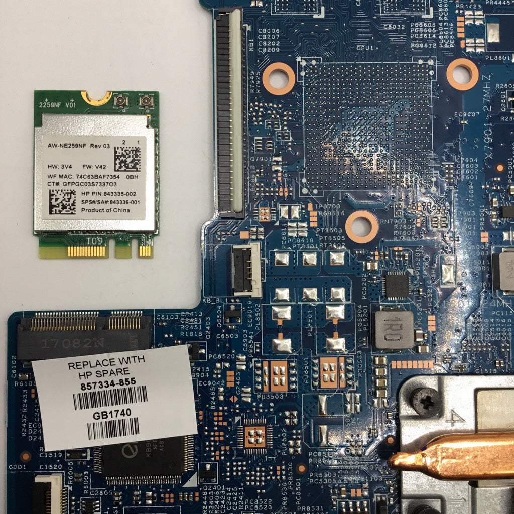 HP 17-X116dx Genuine Laptop Motherboard w/ Intel i5-7200U 2.5Ghz CPU + 8GB RAM