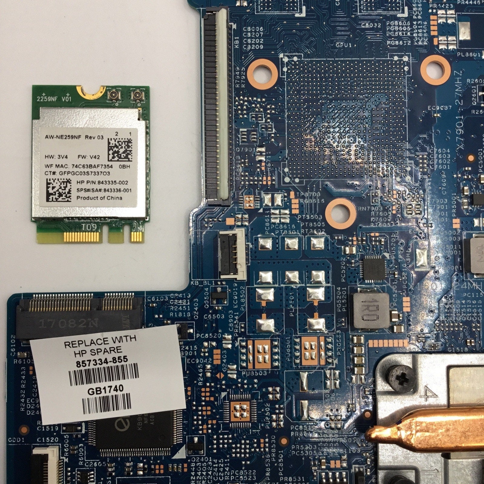 HP 17-X116dx Genuine Laptop Motherboard w/ Intel i5-7200U 2.5Ghz CPU + 8GB RAM