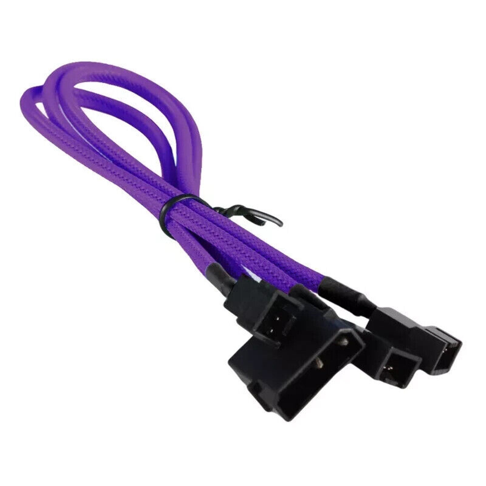 4-pin LP4 Power to 3x 3-Pin PC Fan Power Adapter / Splitter - Braided - Purple