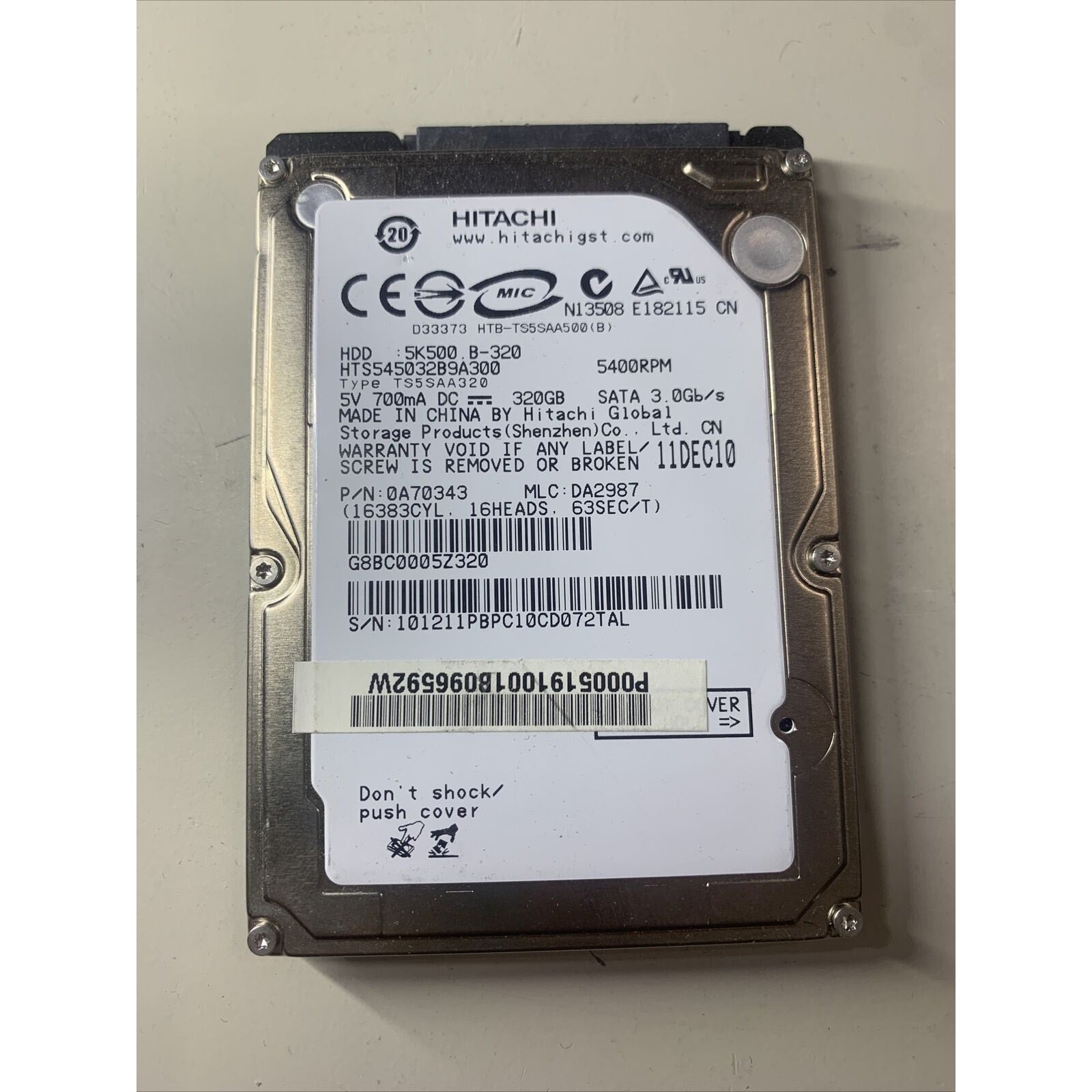 Hitachi 320GB HTS545032B9A300 5400RPM 2.5" SATA 5K500.B-320 Laptop HDD