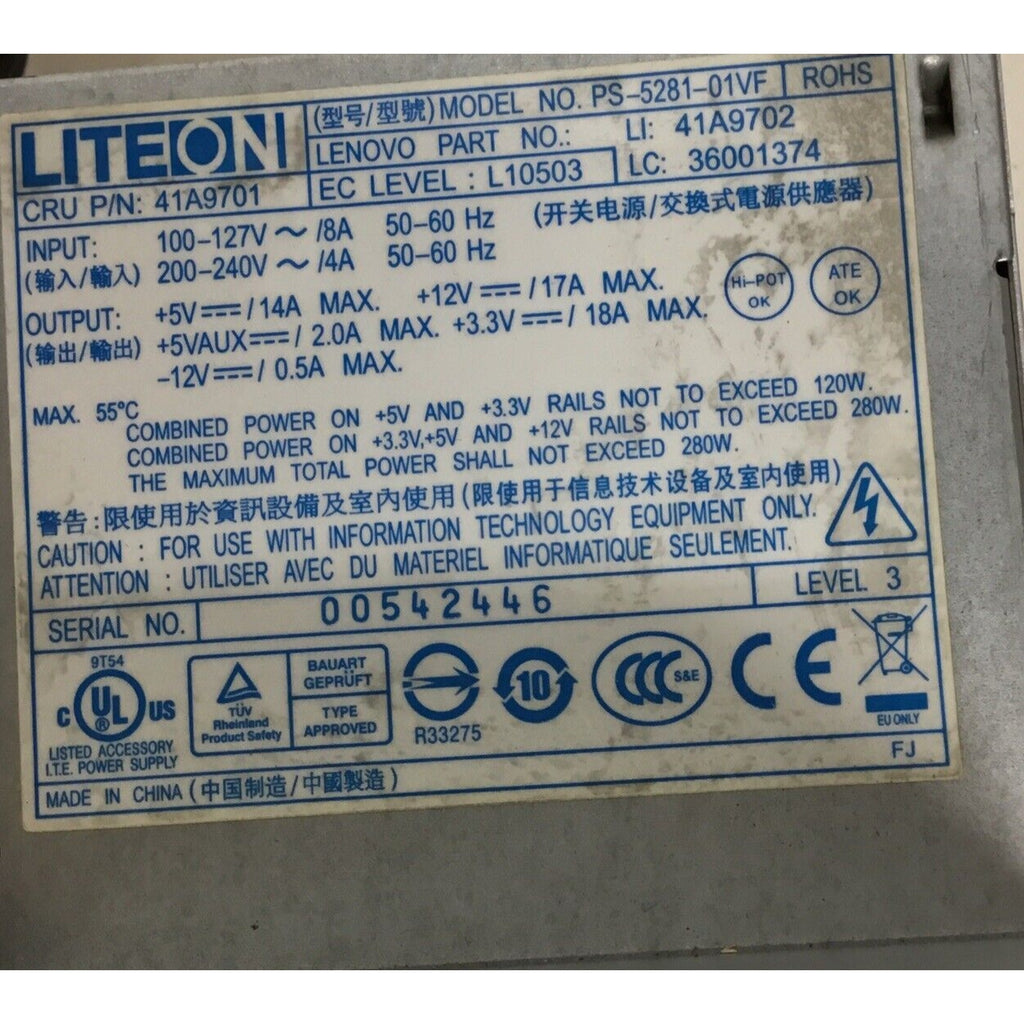 Parts Only Lite-On PS-5281-01VF 41A9702 280W Power Supply