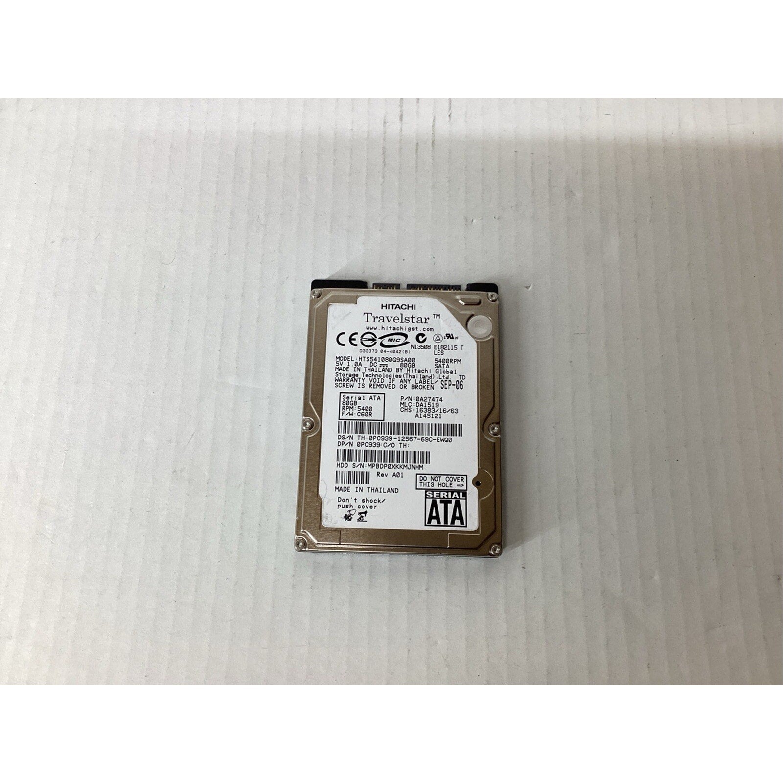 Hitachi HTS541080G9SA00 0A27474 80GB 2.5" SATA Hard Drive 0PC939