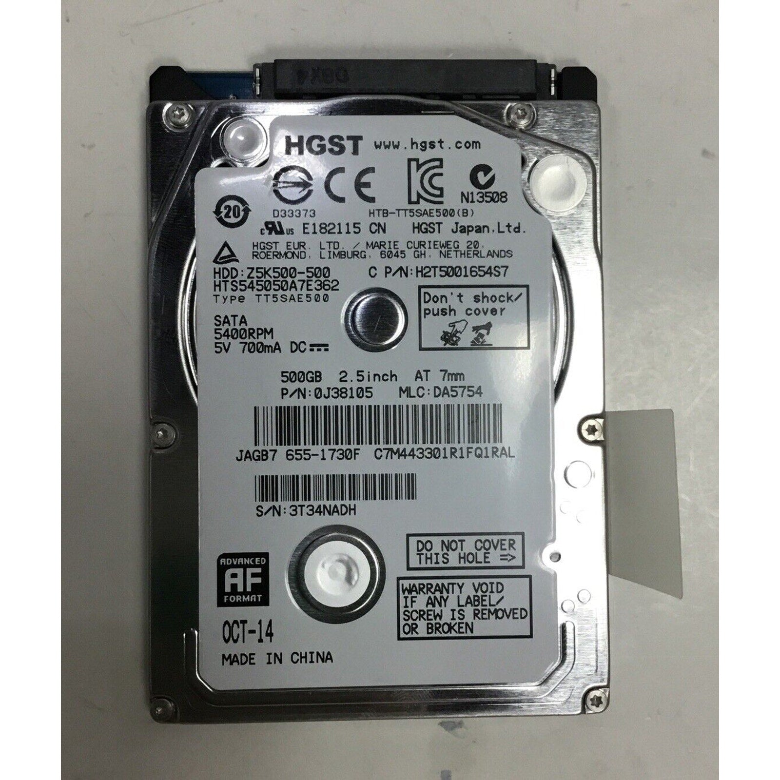 HGST 500GB 5400RPM 2.5in 3T34NADH S/N Z5K500-500