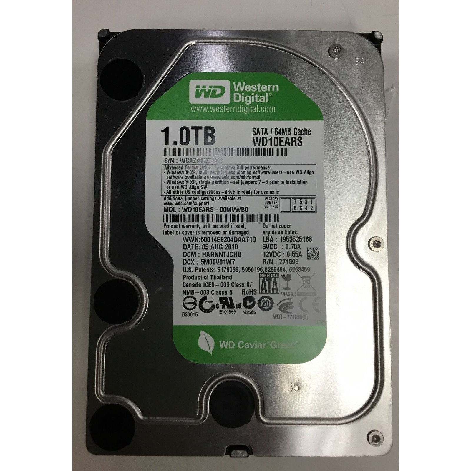 Western Digital Caviar Green 1.0TB 5400 RPM SATA HDD WCAZA0257501