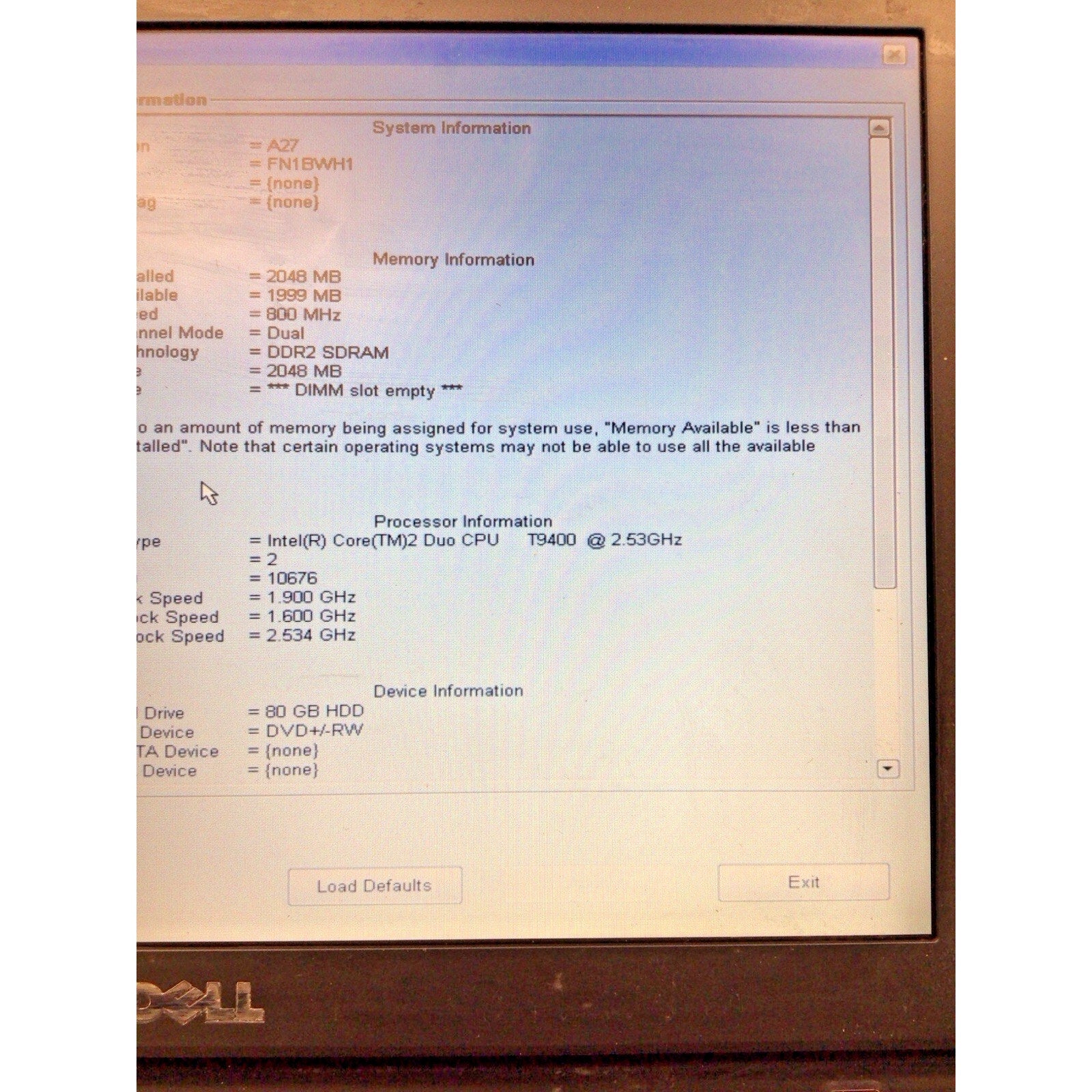 Dell Latitude E6400 Laptop Core 2 Duo T9400 2.53GHz 2GB RAM No HDD