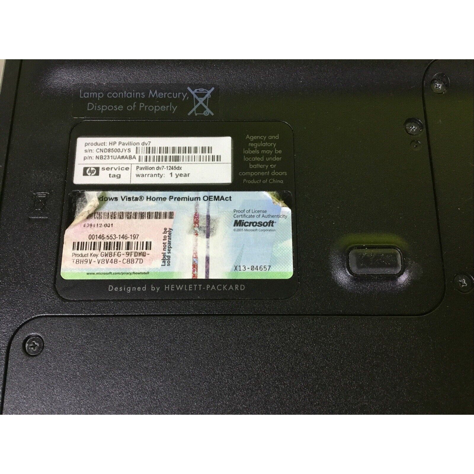 HP Pavilion DV7-1245dx Laptop FOR PARTS or REPAIR