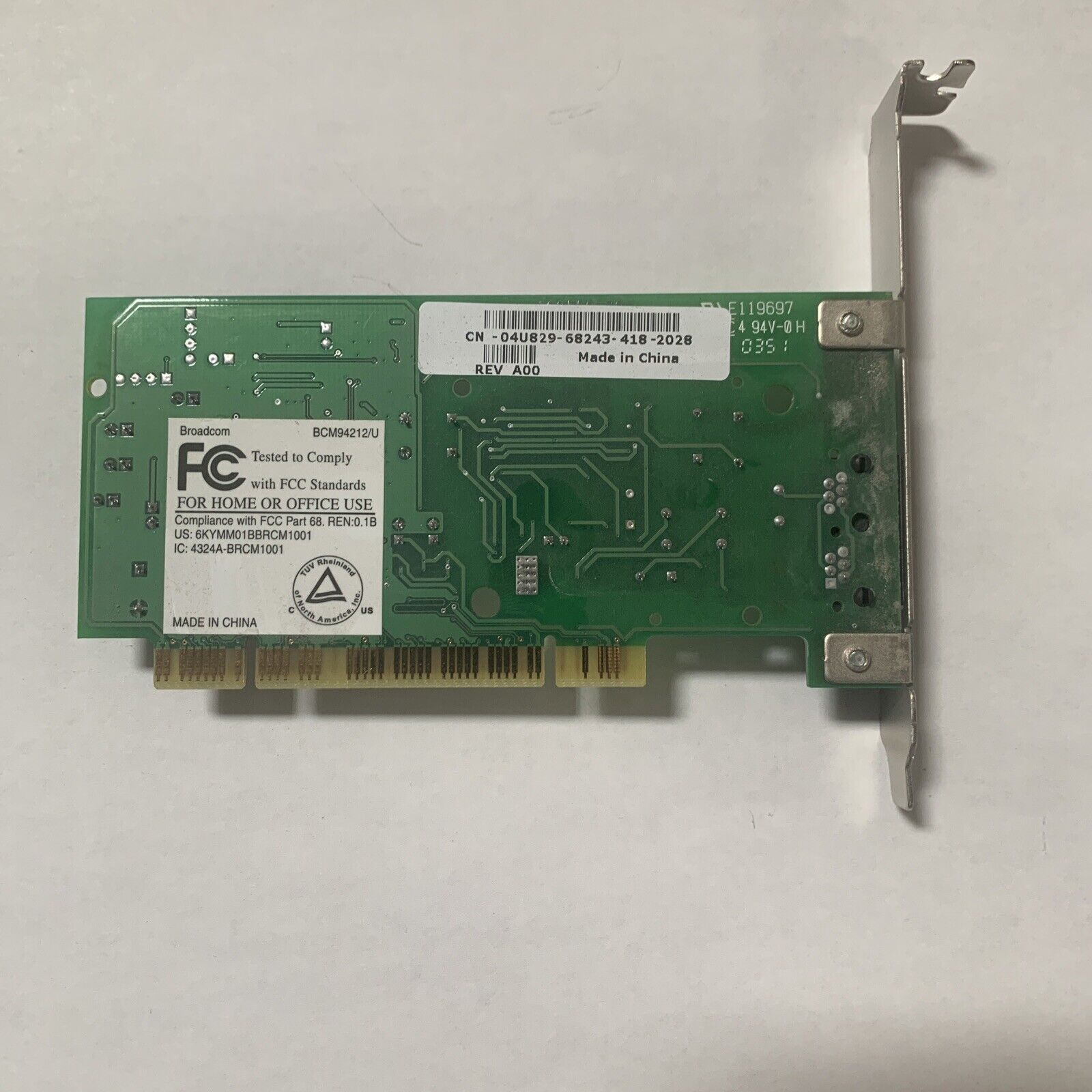 Dell 4U829 56K V90/V92 PCI Fax Data Modem Adapter Card Broadcom BCM94212/U