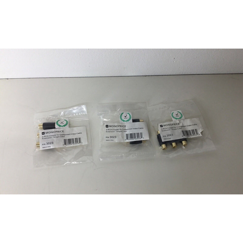 Lot of 3 - Monoprice 3 RCA Coupler for Component Video Cable Extension