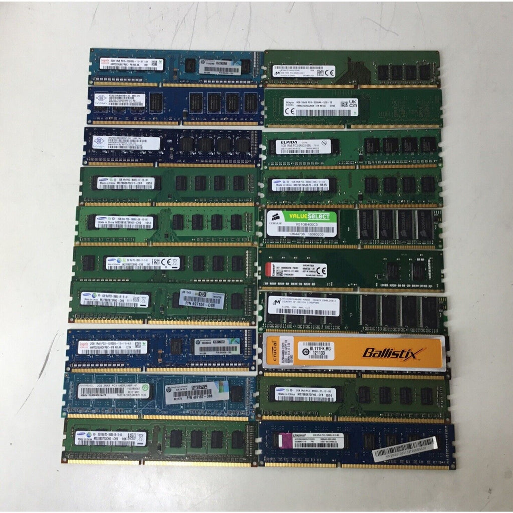 Lot of 20 Mixed RAM Memory 512MB, 1GB, 2GB, 8GB, Samsung, Hynix, Nanya, Micron