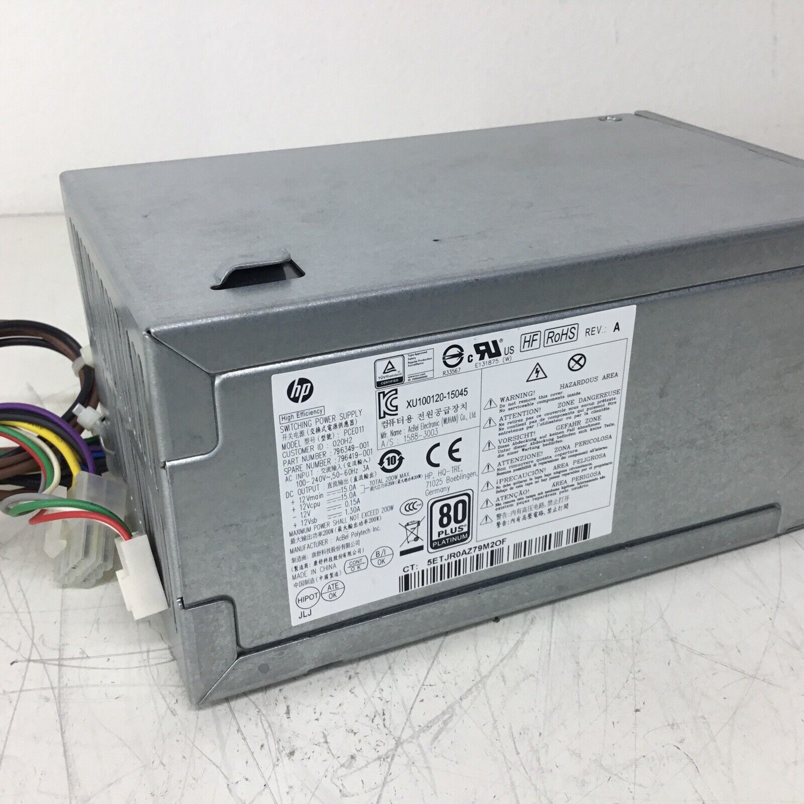 PCE011 HP 80 Plus Platinum 200W Power Supply 796349-001 796419-001