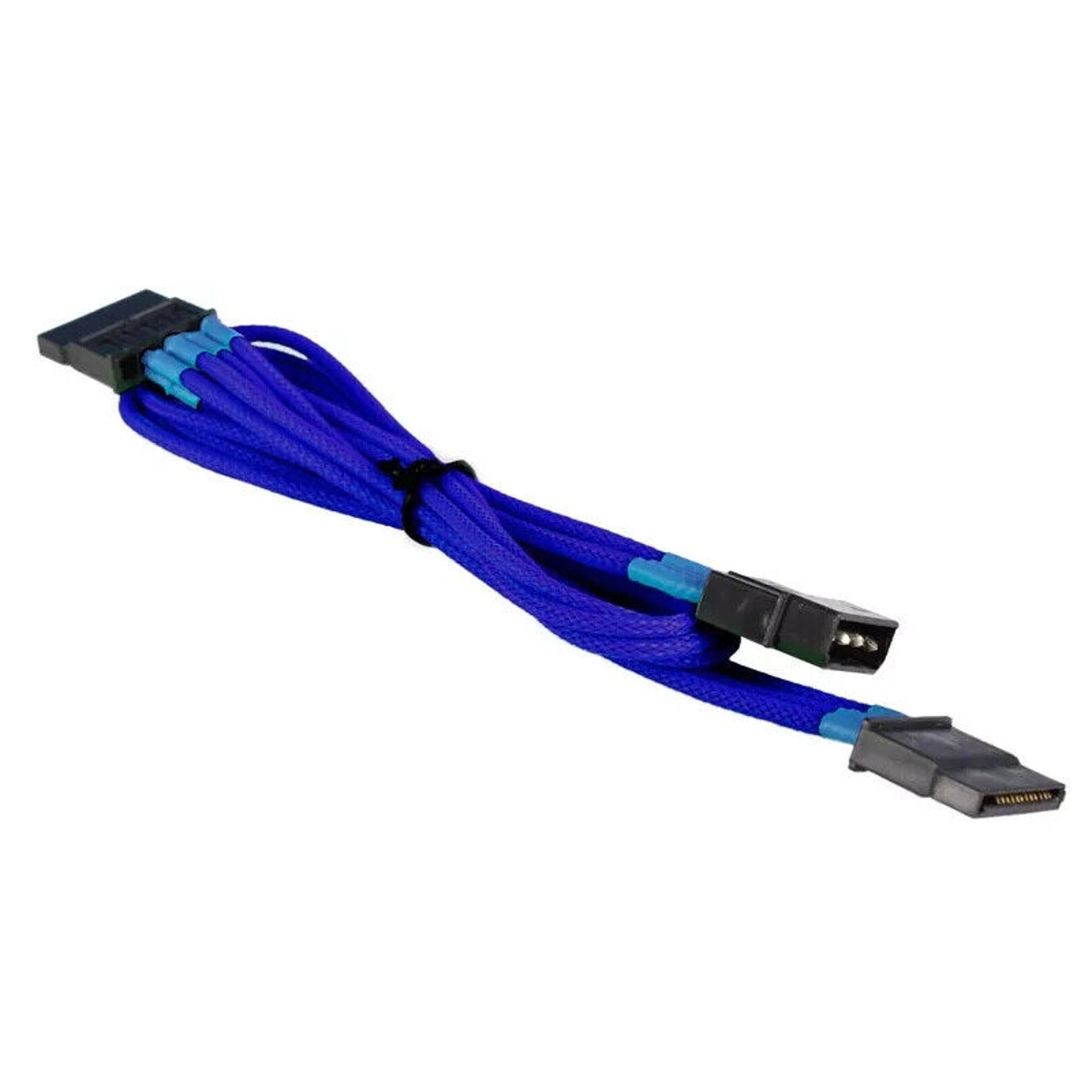 4-pin LP4 PC Power to 2x SATA Power Adapter Cable - Braided - Blue