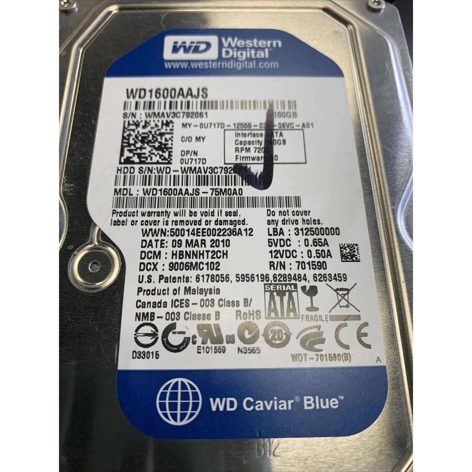 WD WD1600AAJS-75M0A0 160GB HDD Hard Drive SATA Desktop 3.5" DCM: HBNNHT2CH