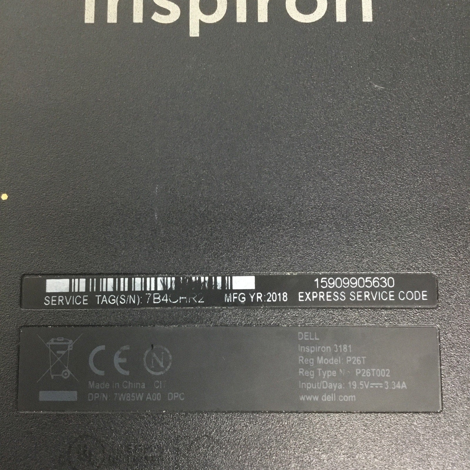 Dell Chromebook Laptop Inspiron 3181 Model P26T
