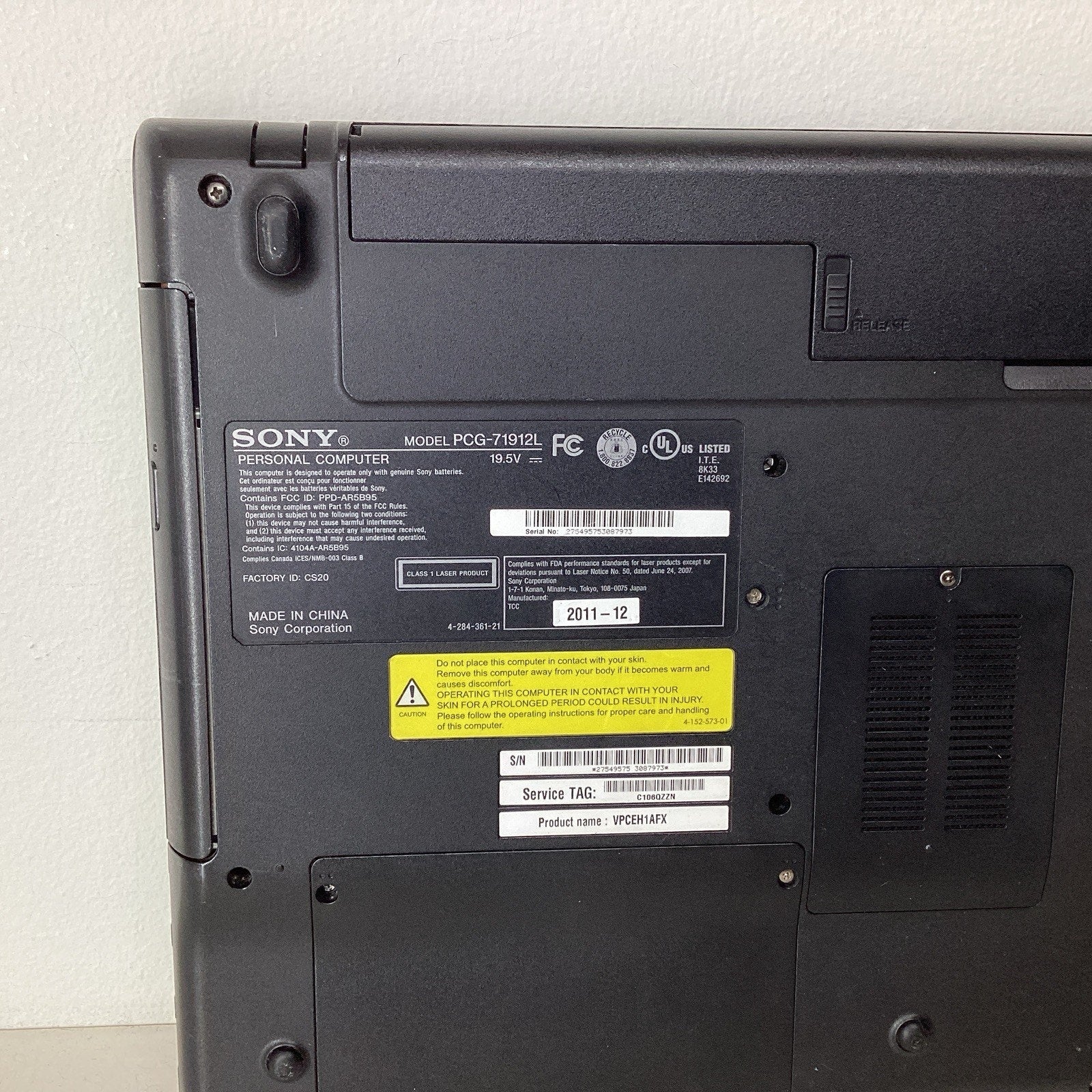 Sony VAIO PCG- 71912L 15.6" Laptop Intel Pentium 4GB RAM 500GB HDD - For Parts