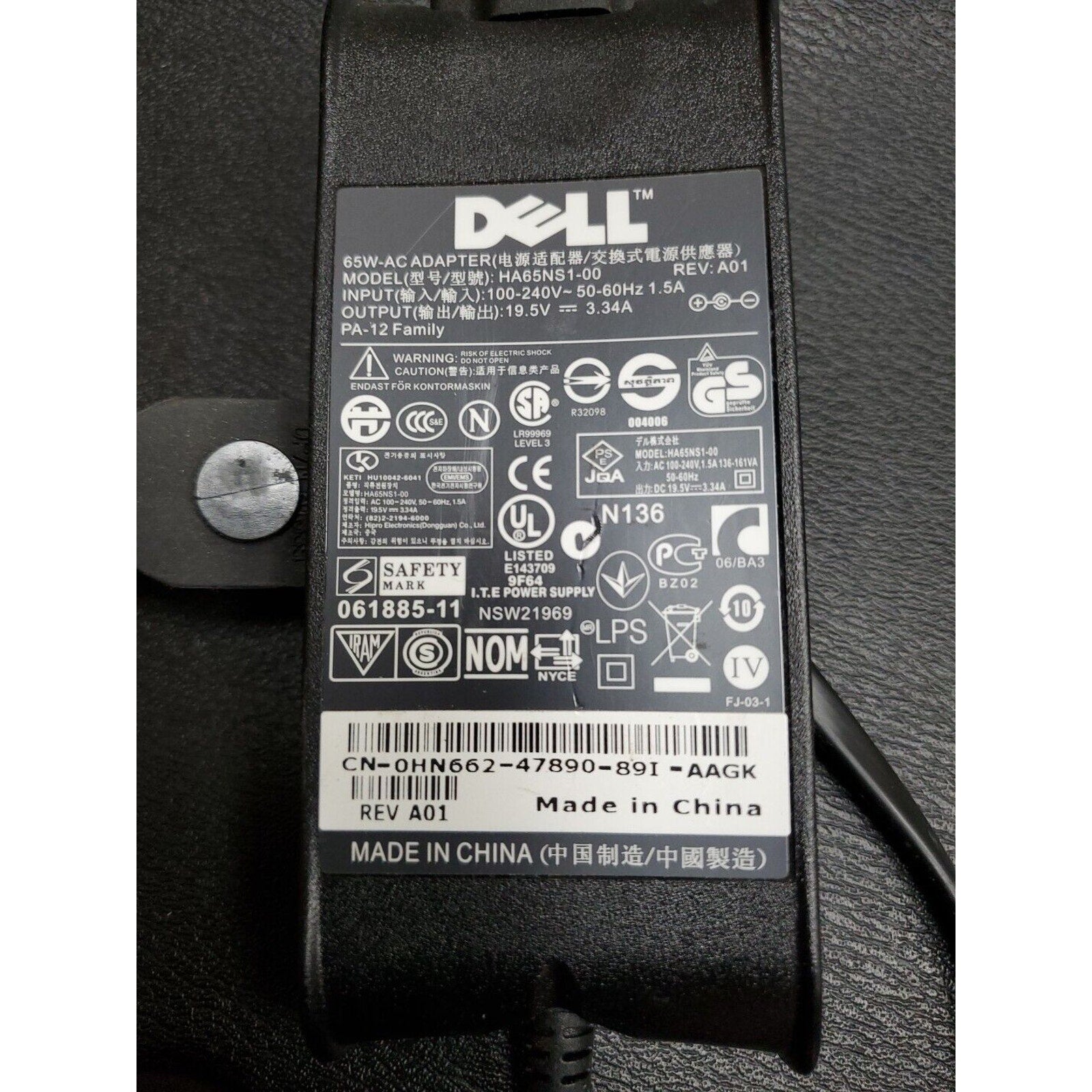 Genuine Dell HA65NS1-00 AC Power Adapter Charger 65W 19.5V 3.34A PA-12 0HN662