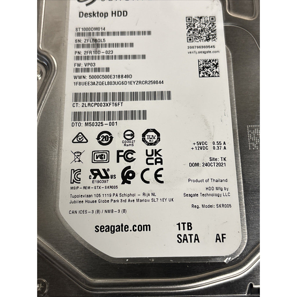 Seagate BarraCuda 1TB 3.5" 7200rpm Hard Drive ST1000DM014 2FR10D-023 FW VP03