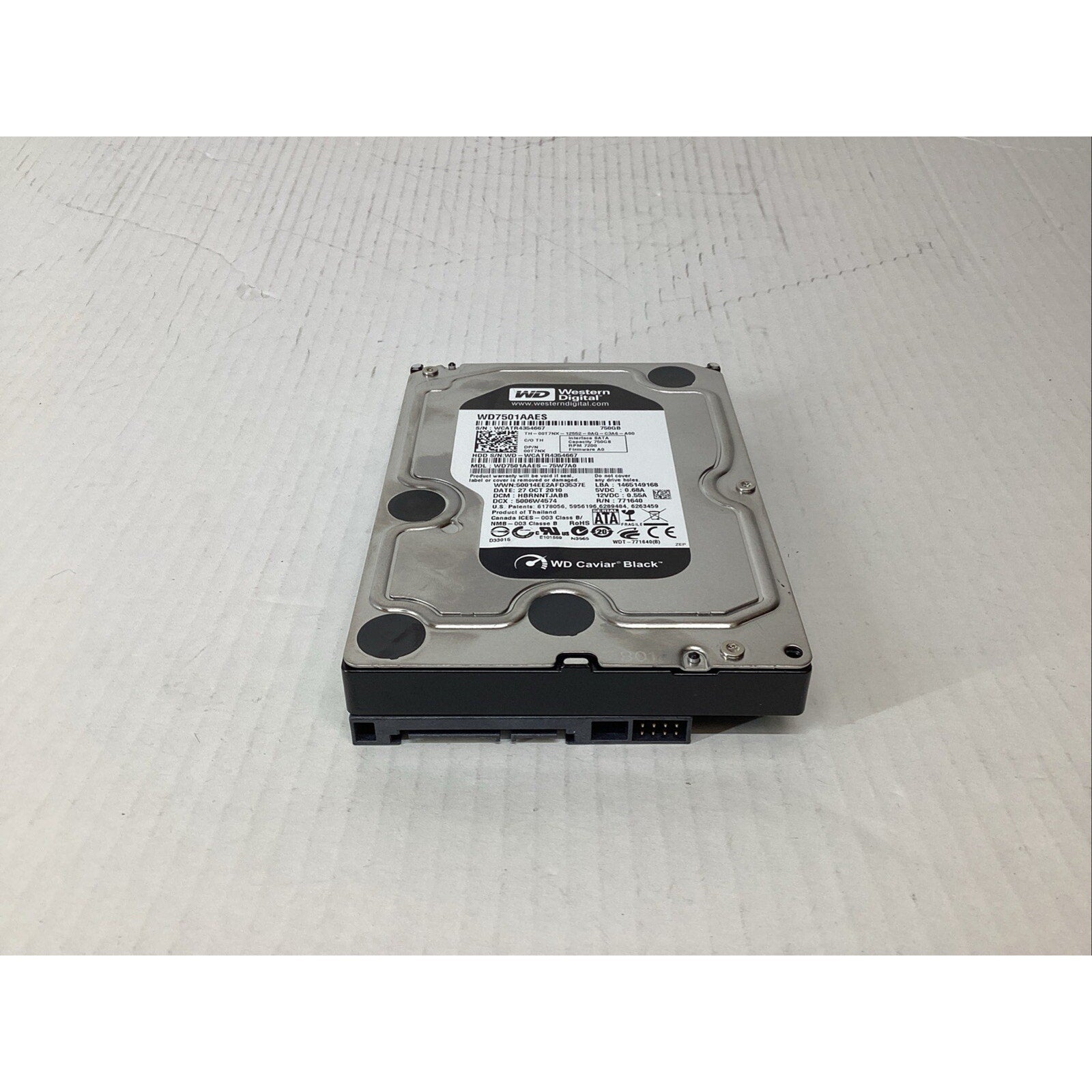 Western Digital 750GB 3.5" SATA Black Caviar WD7501AAES-75W7A0 Hard Drive 00T7NX