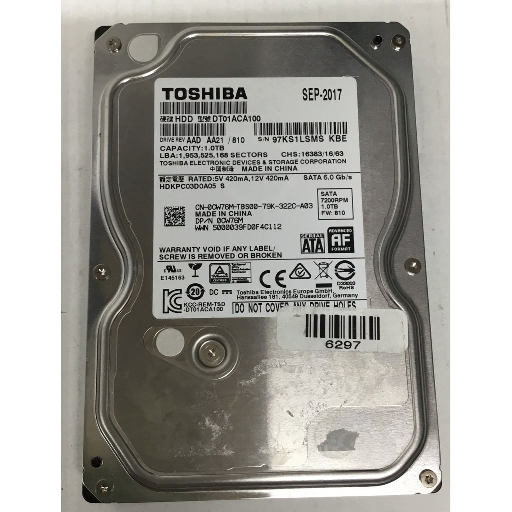 Toshiba DT01ACA100 DP/N: 0CW76M 1TB SATA 3.5'' Hard Drive
