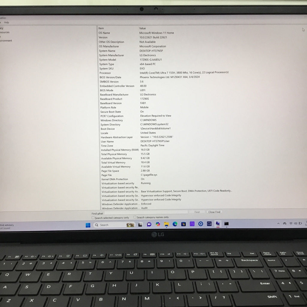 LG 17Z90S-G.AAB5U1 Gram 17" WQXGA Intel Core Ultra 7 155H 3.8GHz 16GB