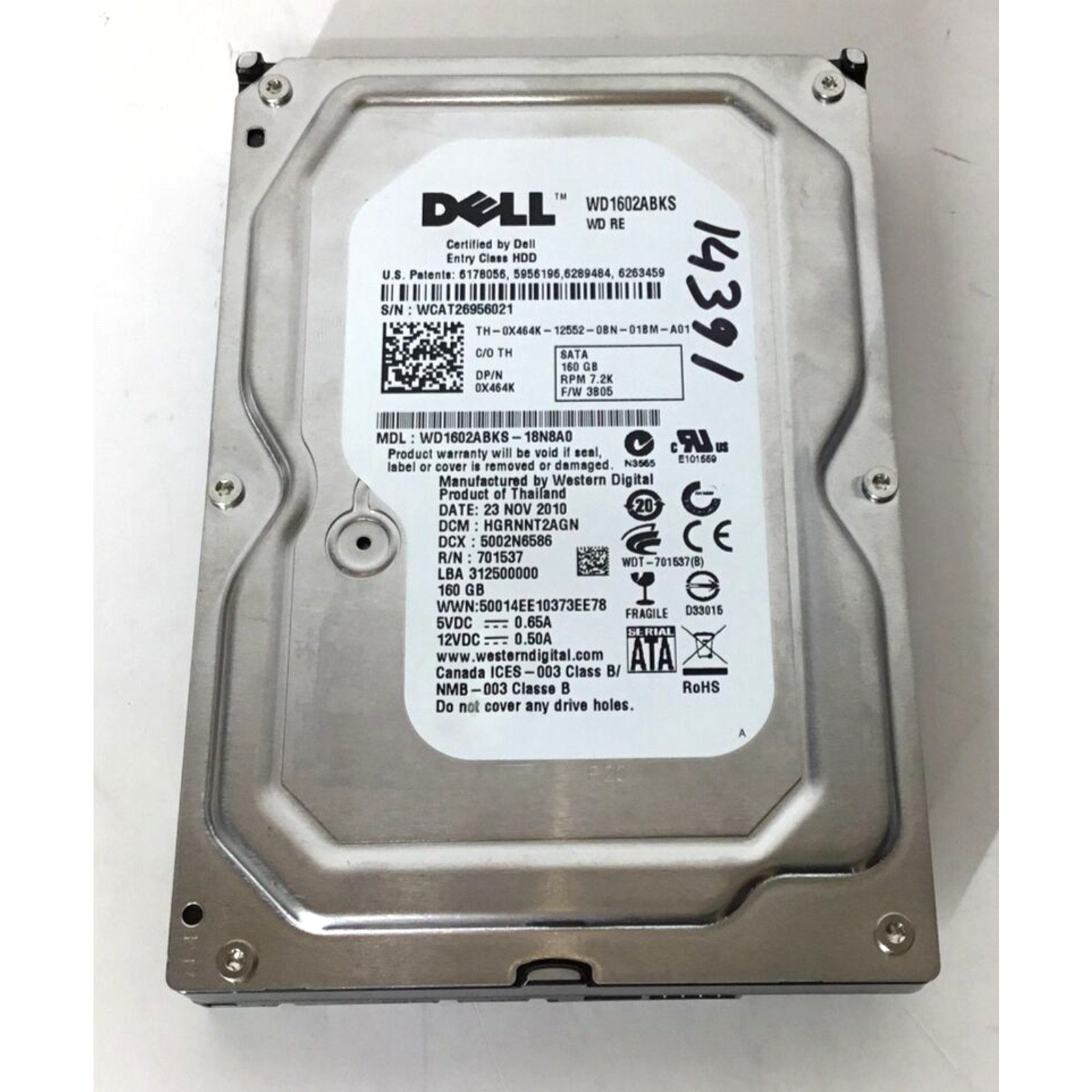 Dell WD1602ABKS 3.5" 160GB SATA 7200RPM Hard Drive X464K