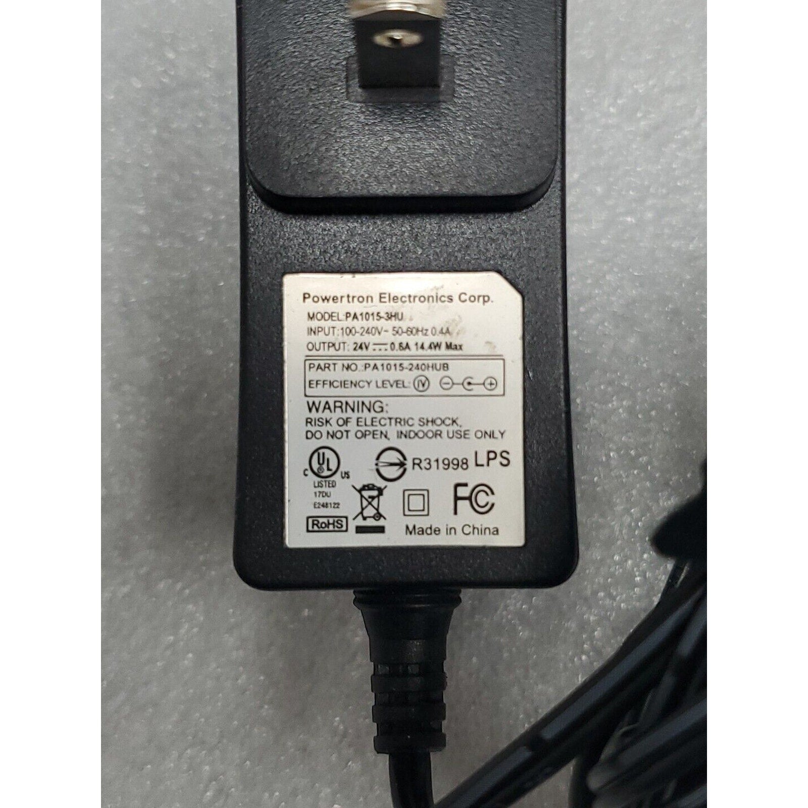 Powertron PA1015-3HU AC Power Supply Charger Adapter 24V 0.6A 14.4W Max