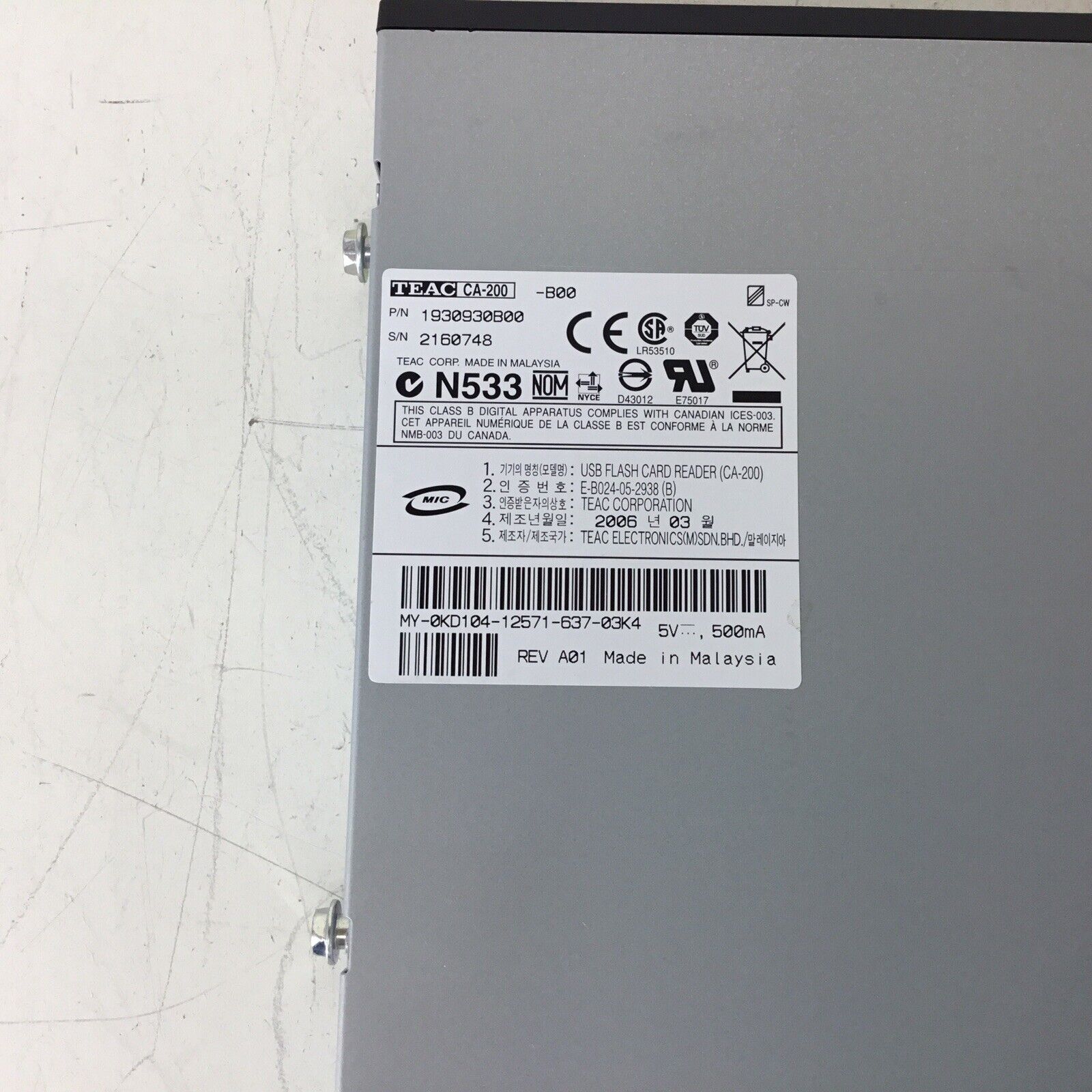 Dell KD104 0KD104 USB Flash Card Reader Teac CA-200 1930930B00