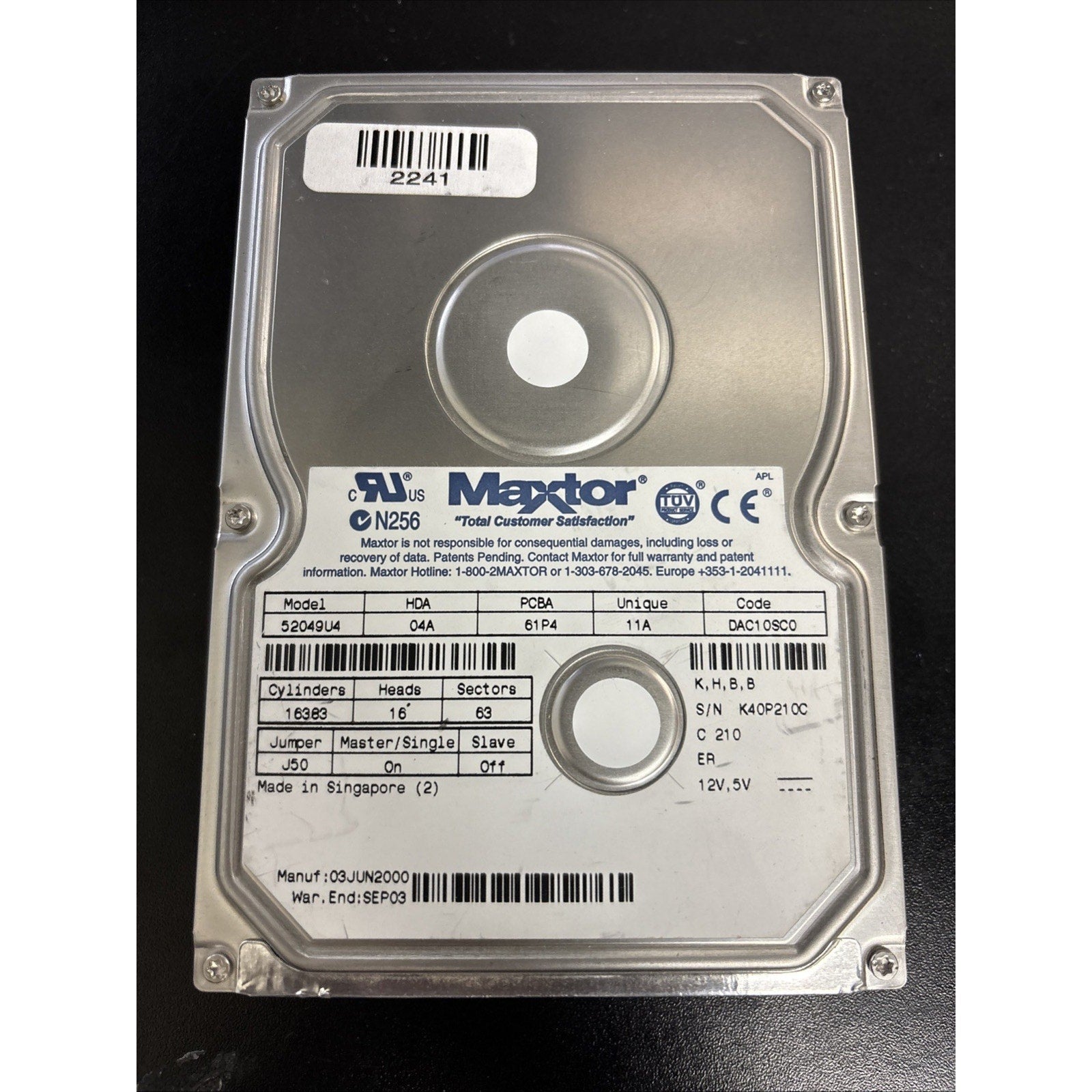 Maxtor 20GB 52049U4 7200 RPM 3.5" IDE Desktop Hard Drive