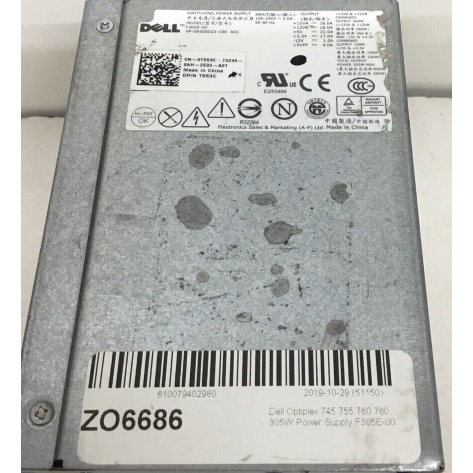 Dell 305W Power Supply F305E-00 0T553C T553C