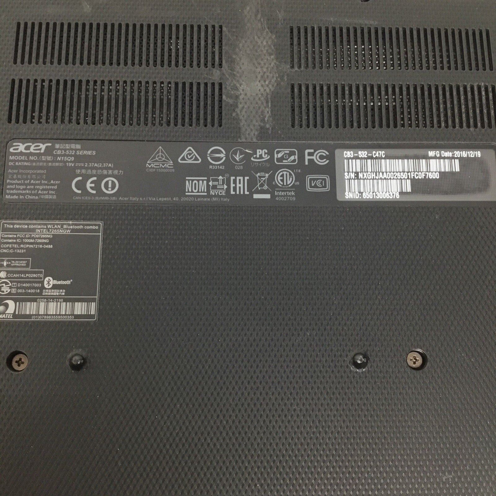 Acer n15q9 Intel Celeron N3060 16GB eMMC Chromebook Laptop READ DESC