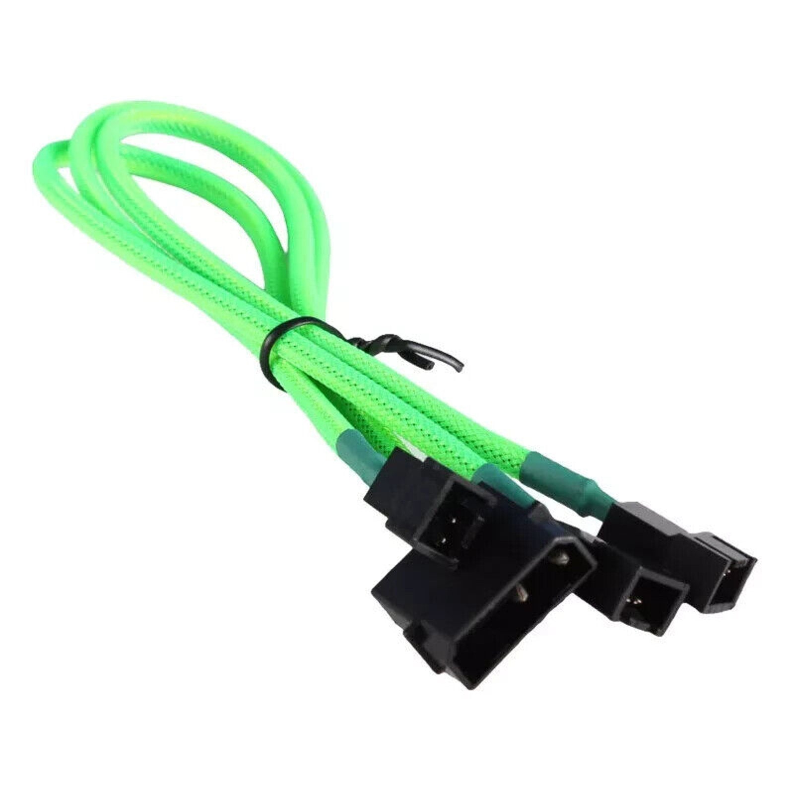 4-pin LP4 Power to 3x 3-Pin PC Fan Power Adapter / Splitter - Braided - Green