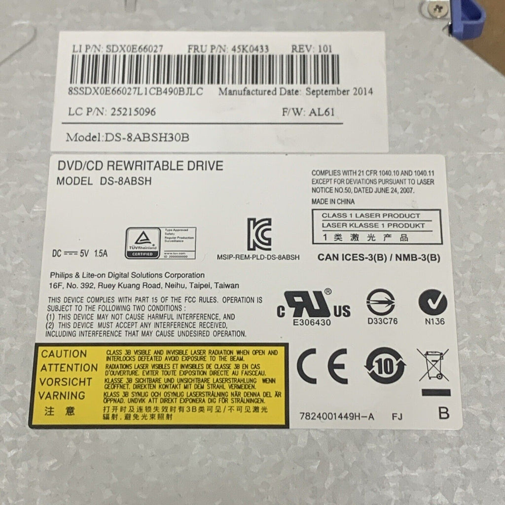 Lenovo 45k0433 Slim SATA DVD Writer Optical Drive - DS-8ABSH w/ Blue Adapter