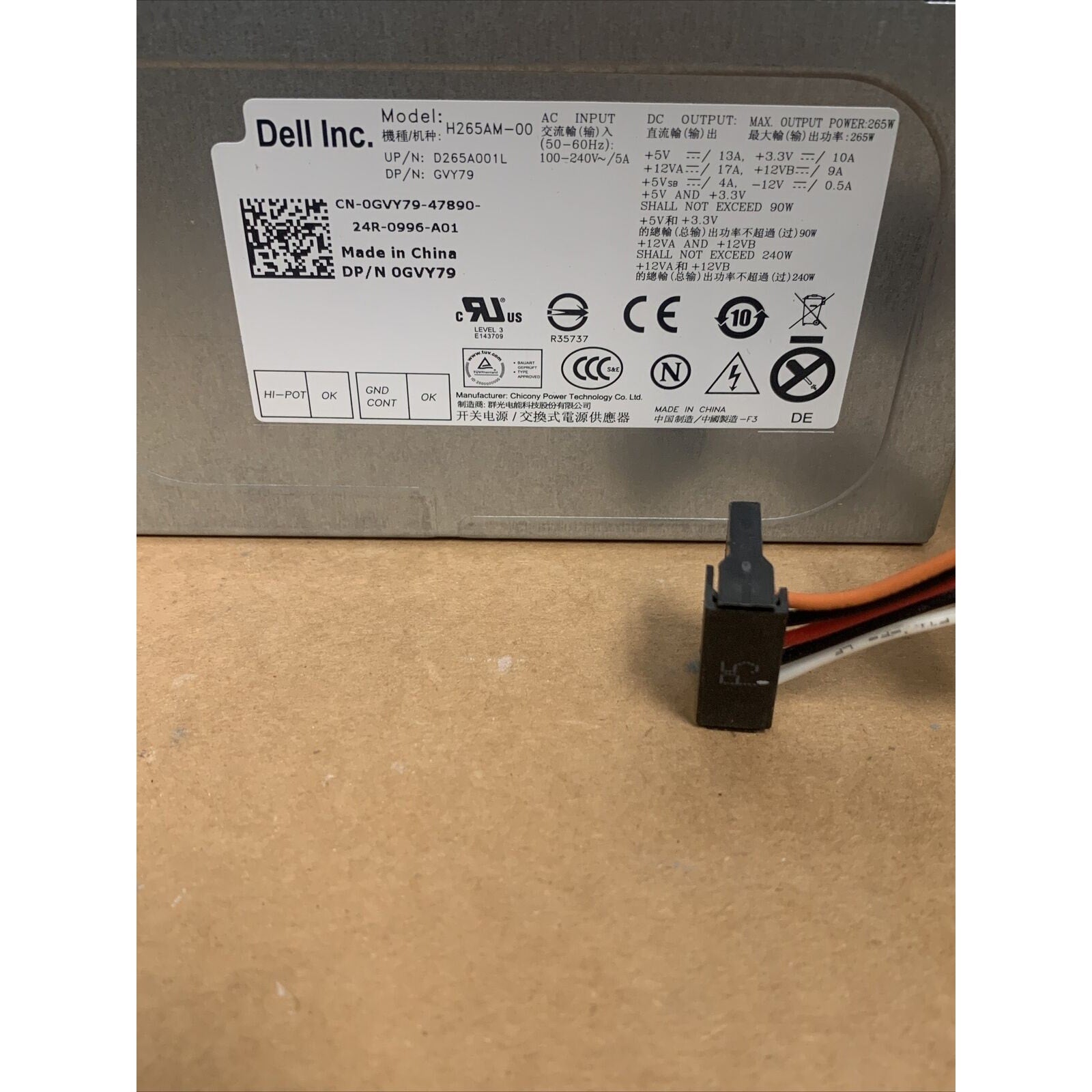 Dell Genuine OptiPlex 390 790 990 Power Supply 265W H265AM-00 GVY79 0GVY79