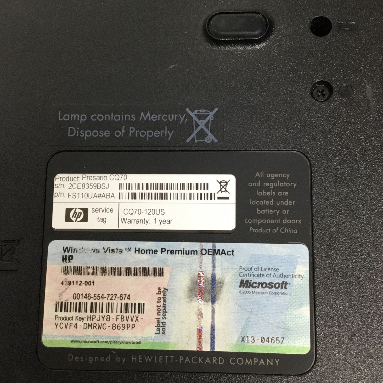 15.6" Laptop Compaq Presario CQ70-120US Notebook PC For Parts READ DESC