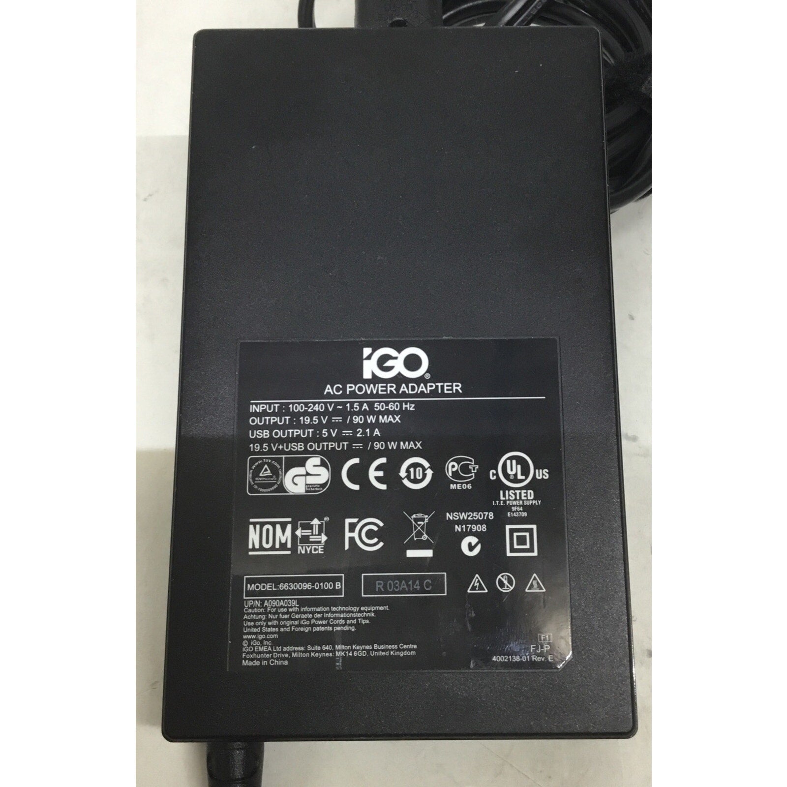 iGO 6630096-0100B 19.5V 90W AC Adapter Charger & Power Cable - 1 Tip ONLY