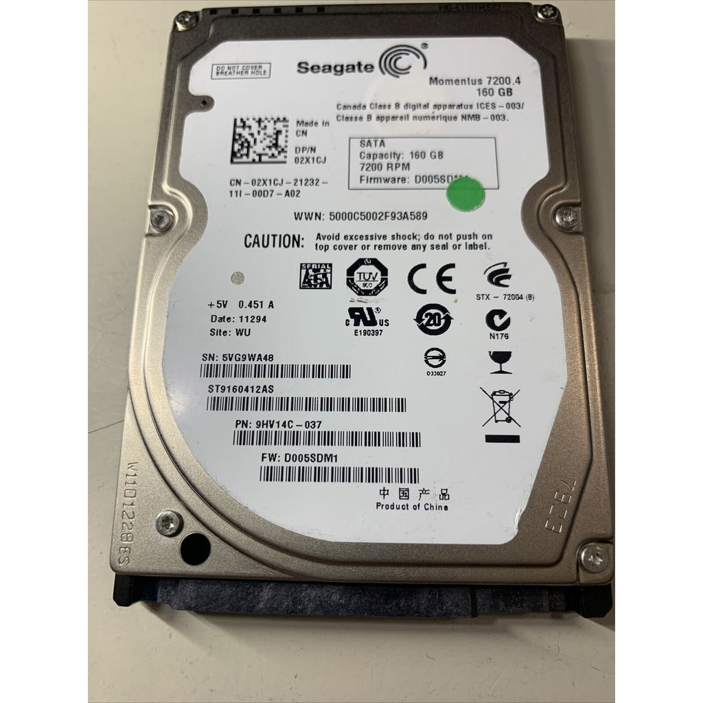 Seagate Momentus 7200.4 ST9160412AS 160GB 2.5" SATA II Laptop HDD 9HV14C-037