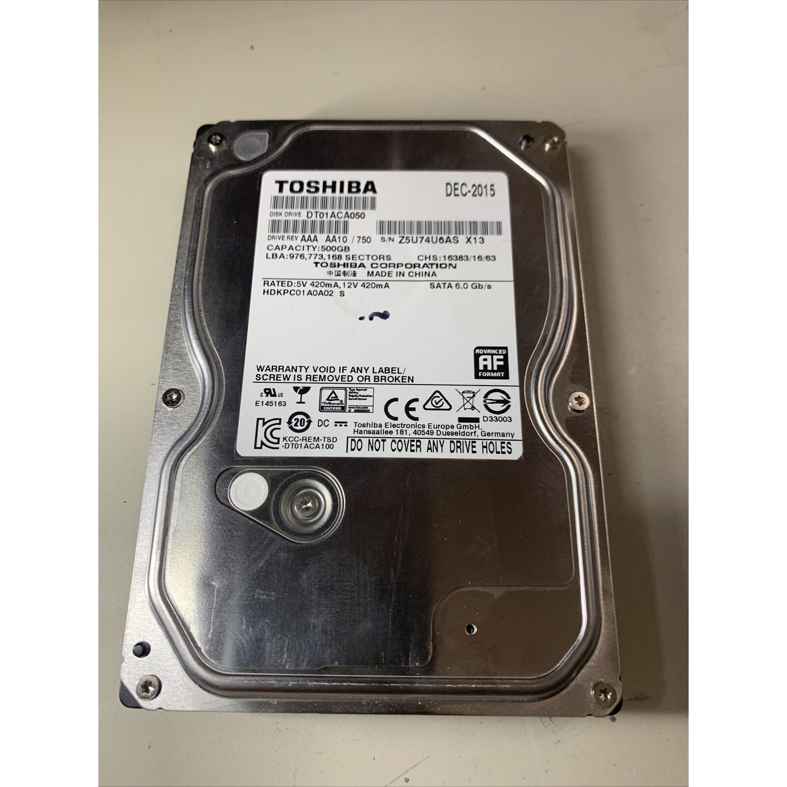 Toshiba DT01ACA050 500GB,Internal,7200 RPM SATA 3.5" Desktop HDD 220 0A90377 01