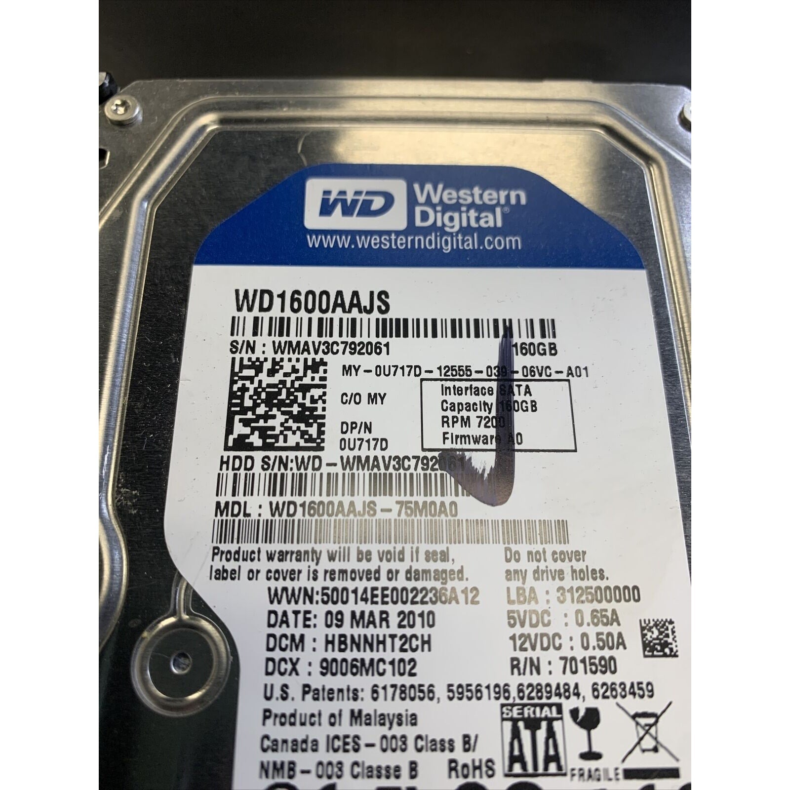 WD WD1600AAJS-75M0A0 160GB HDD Hard Drive SATA Desktop 3.5" DCM: HBNNHT2CH