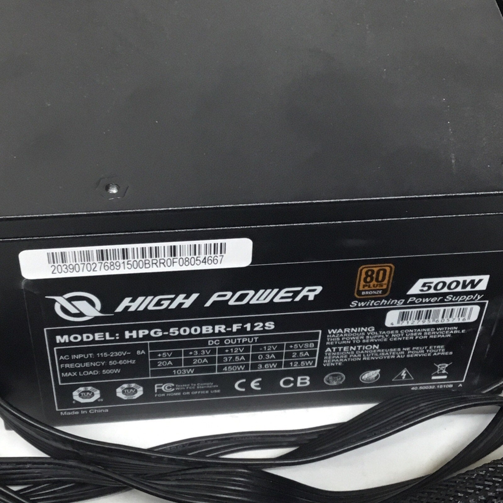 High Power HPG-500BR-F12S 500w 80 Plus Bronze PSU Power Supply