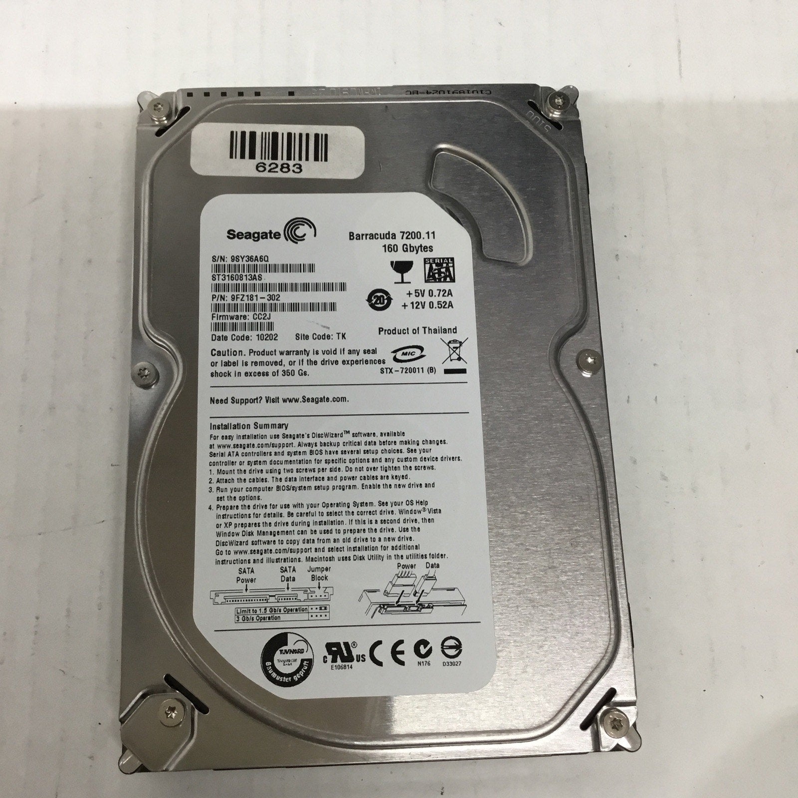 Seagate ST3160813AS 9FZ181-302 Barracuda 160GB 7200RPM SATA 3.5" HDD Drive