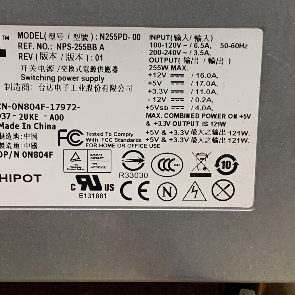 Genuine Dell Optiplex Series 255W power supply N255PD-00 0N804F / N804F