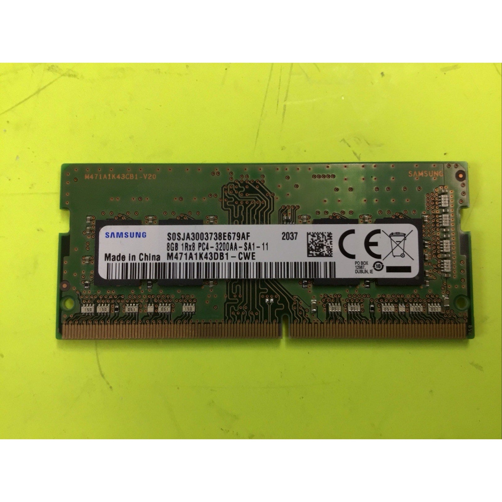 Samsung 8GB DDR4 3200 MHz PC4-25600 SODIMM Laptop Memory RAM (M471A1K43DB1-CWE)