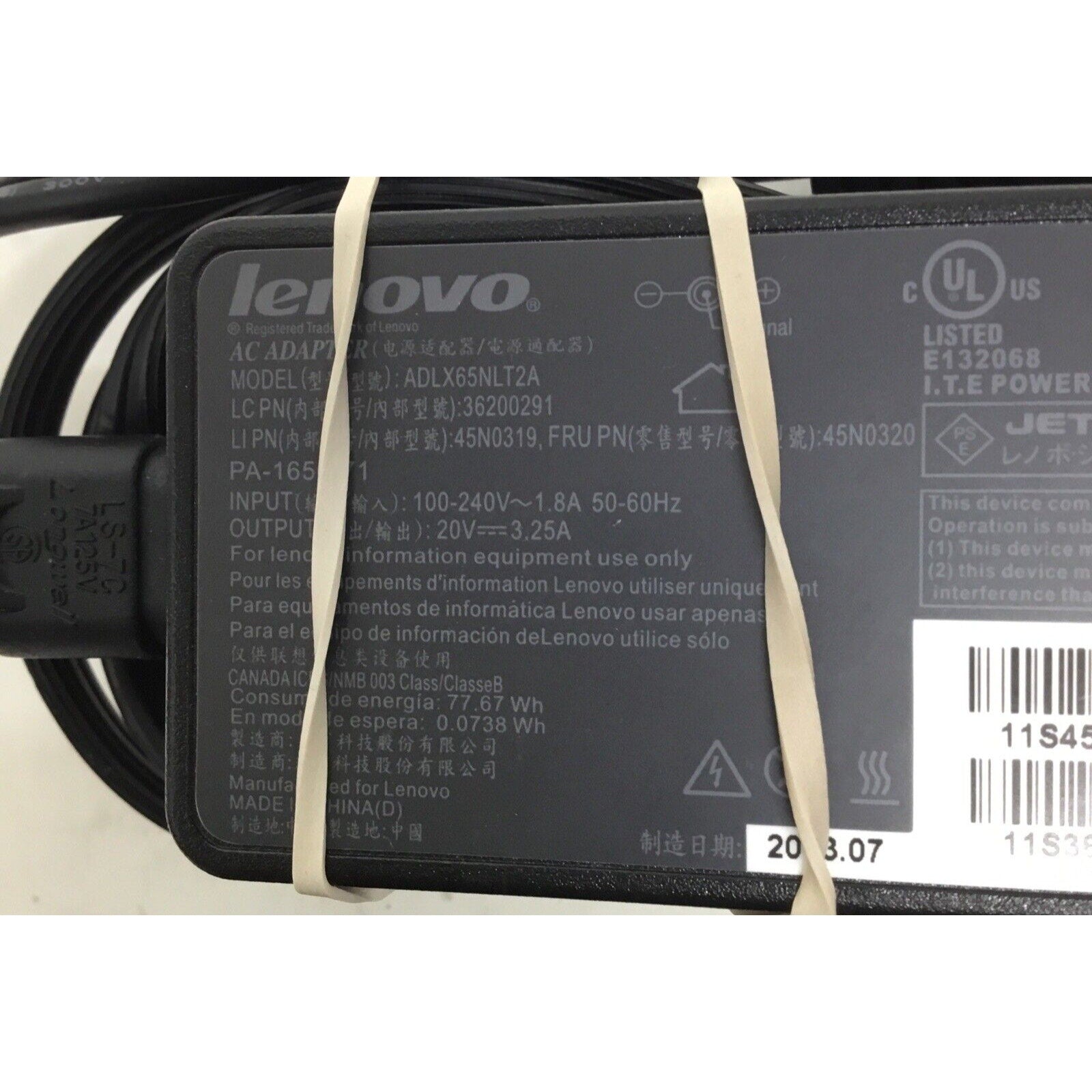 Lenovo ADLX65NLT2A AC Adapter 20V-3.25A 45N0320 45N0319 PA-1650-71 36200291