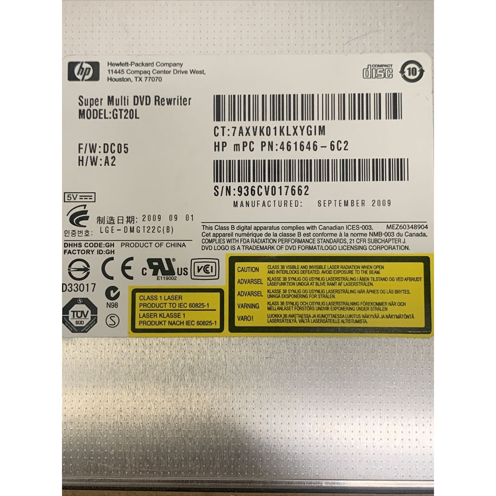 HP Pavilion DV4 DVD-RW GT20L DVD Rewriter No Bezel 486262-001 461646-6C2