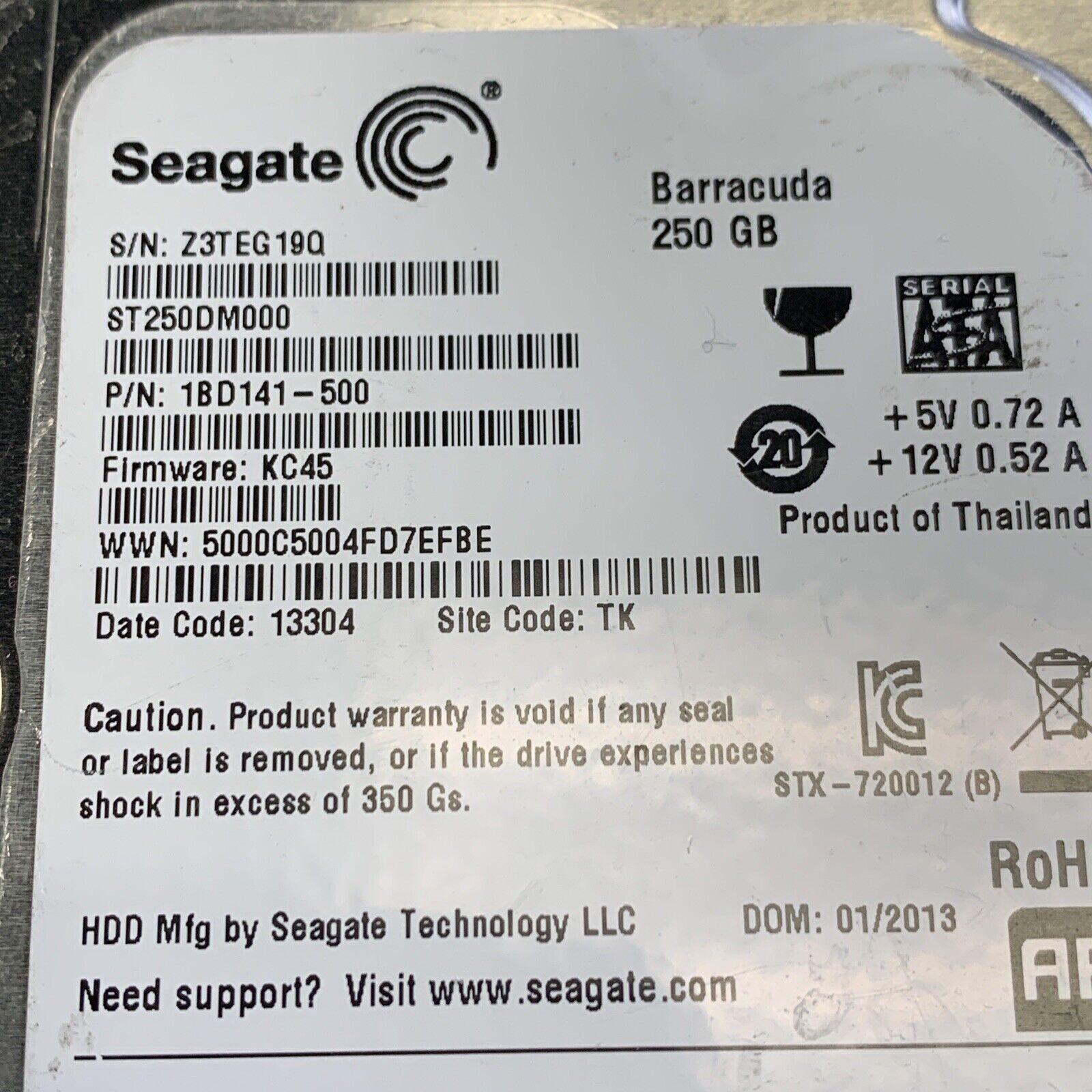 Dell YVMKX Seagate ST250DM000 1BD141-500 250GB 7.2k SATA-3 16MB 3.5" HDD