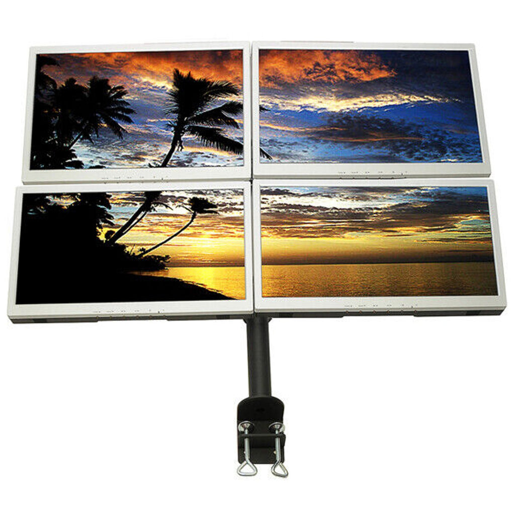 MonMount Quad Monitor Mount - Up to 27-Inch Screens - Clamp Style - Black