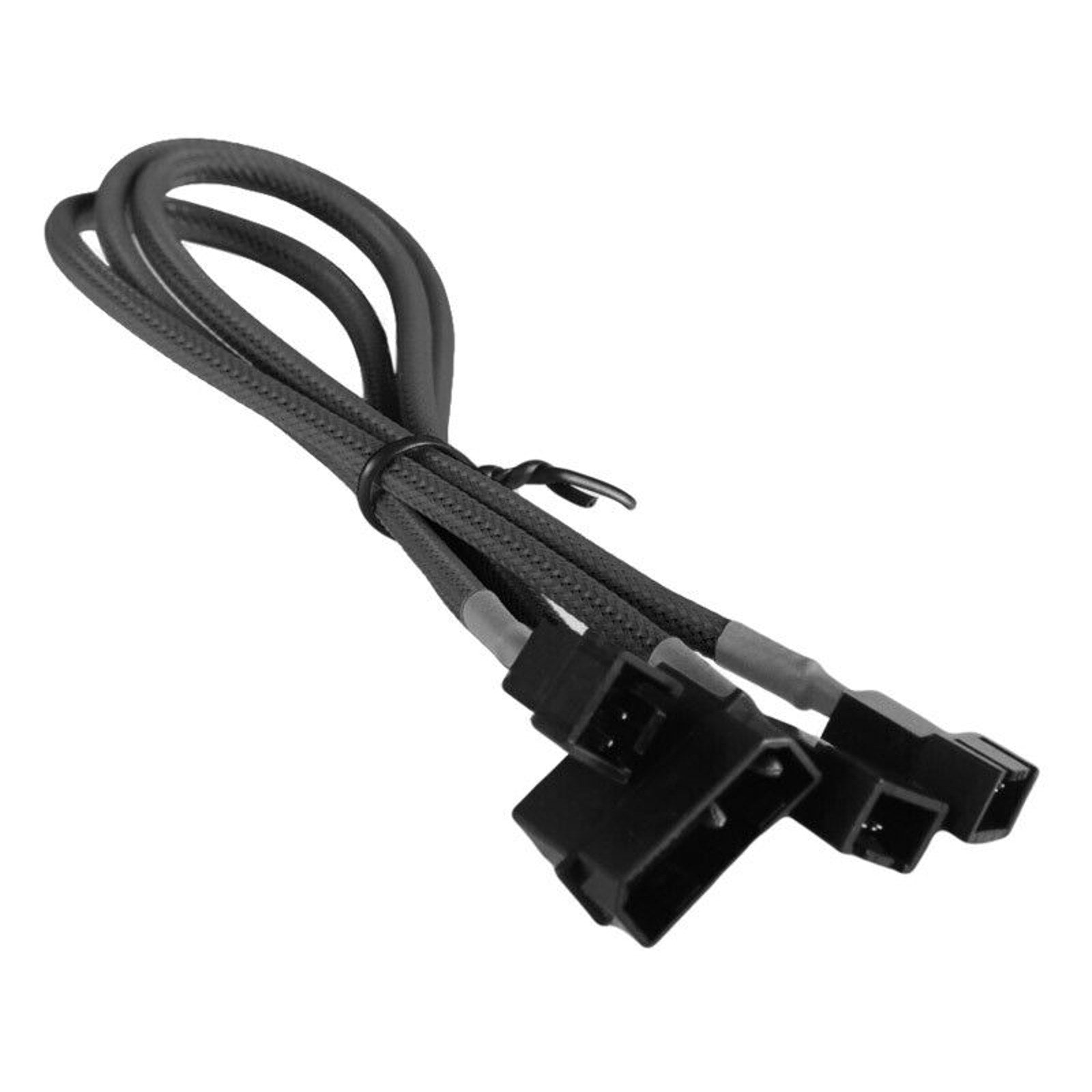 4-pin LP4 PC Power to 3x 3-Pin Fan Power Adapter / Splitter - Braided - Black