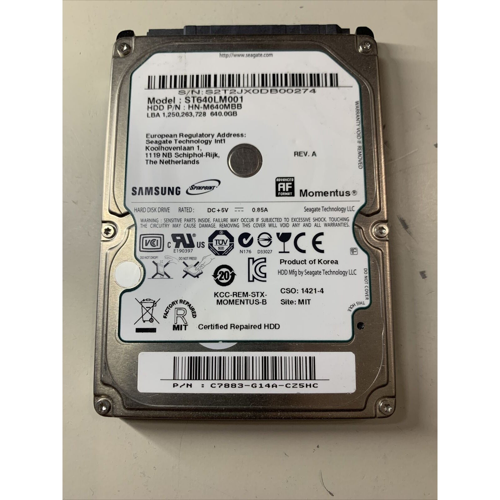 Samsung Spinpoint ST640LM001 640GB SATA II 2.5 in Laptop Hard Drive HN-M640MBB